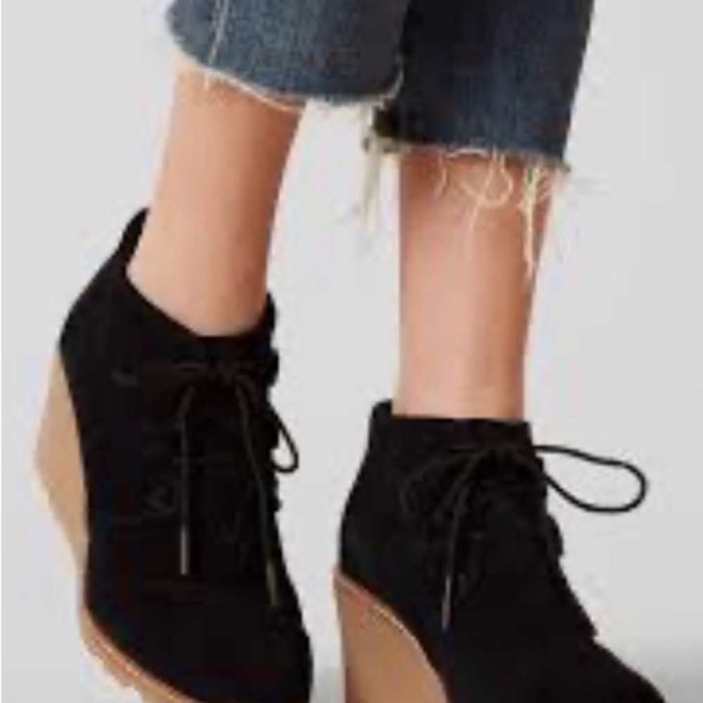 Toms Black Suede Wedge Booties